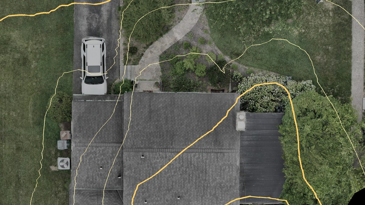Topographic contour map overlaid on a drone orthomosaic at 0.3 m intervals